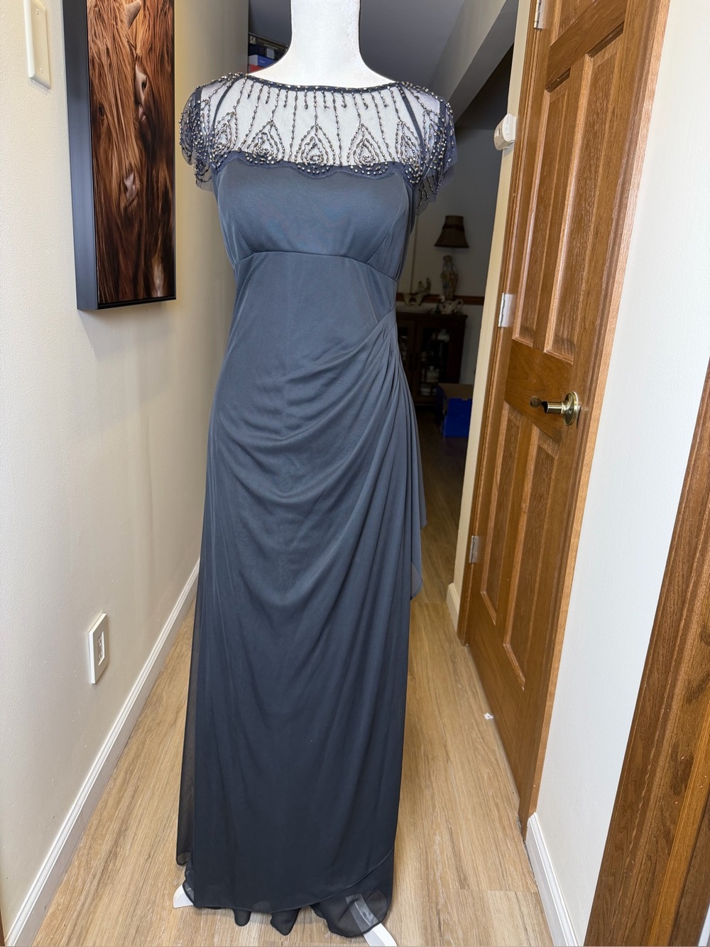 DJ-JAZ Deep Navy Mother of the Bride Beaded Chiffon Formal Gown Size 8
